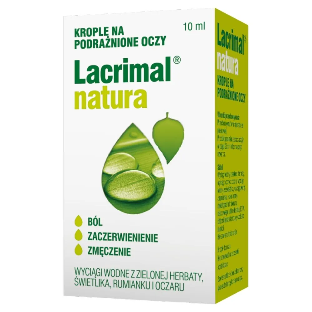 Lacrimal Natura, Krople na podrażnione oczy, Wyciągi wodne z zielonej herbaty, świetlika, rumianku i oczaru