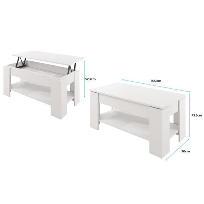 Tavolino da caffè con piano sollevabile - NICOLETA - Bianco e Sonoma - Rettangolare - Contemporaneo - Design