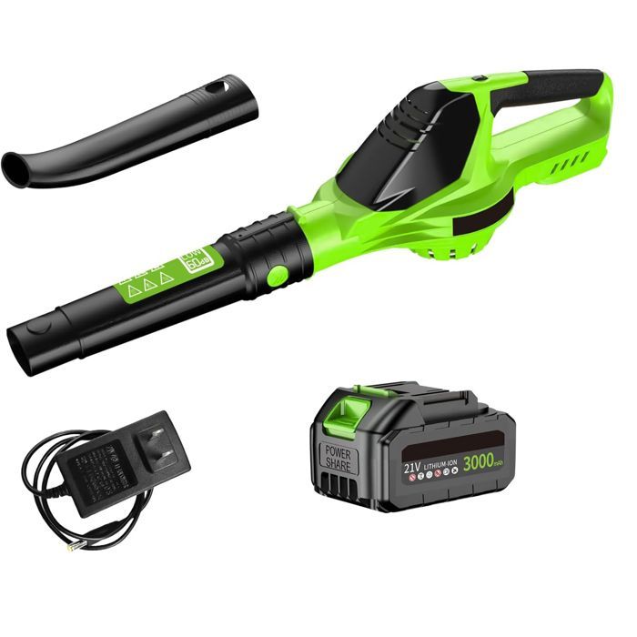 Cordless blower - 1 x 3 Ah battery - Airflow 120 CFM - Air speed 160 km/h - 5 speeds - 3000 W - Low noise