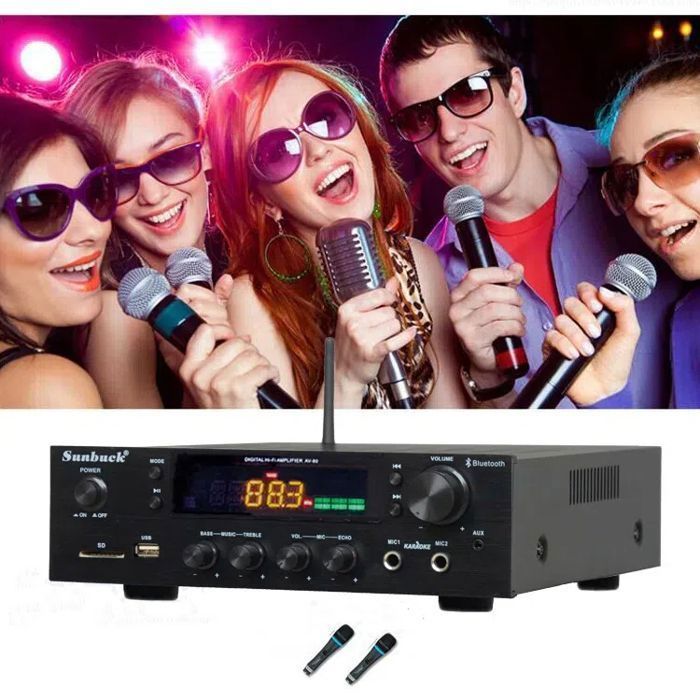 600W 220V Bluetooth HiFi Amplifier, Bluetooth Stereo Audio Power Amplifier with USB, SD Card Slot, and FM Radio - Black