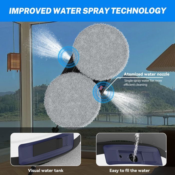 Robot limpiacristales con chorro de agua bidireccional - 2700 Pa - Control remoto - 3 modos de limpieza - Depósito de agua de 60 ml - 5 min/m²