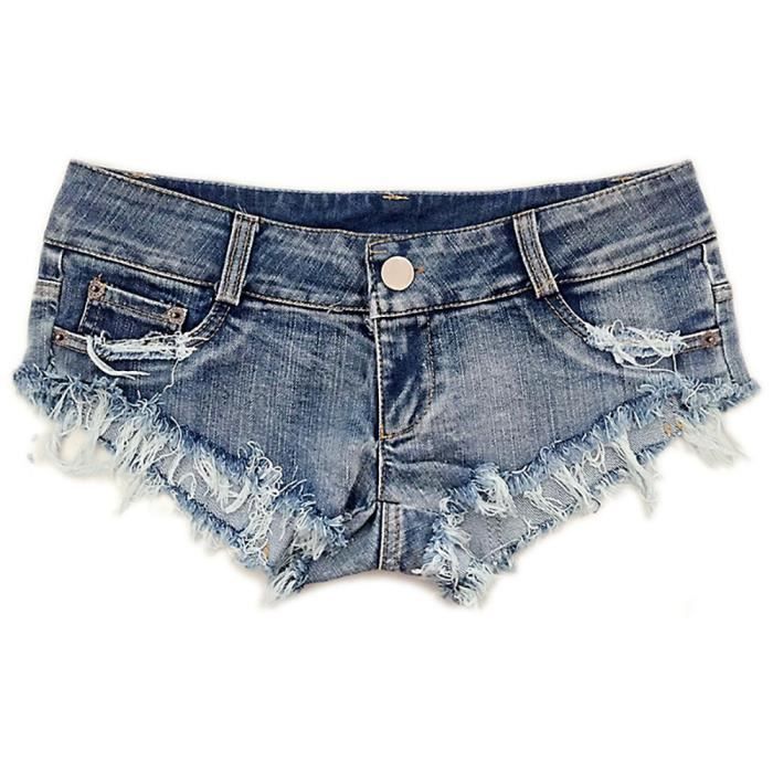Shorts vaqueros rotos y sexys para mujer - FUNMOON - Tiro bajo - Azul