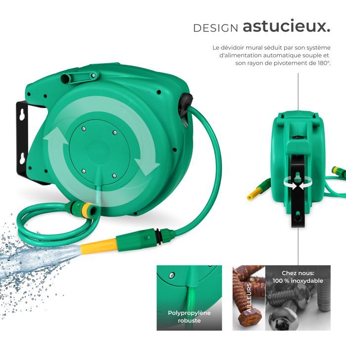Enrouleur - TECTAKE - Dévidoire pour jardin avec support de tuyau d'arrosage automatique de 10 m - Bleu