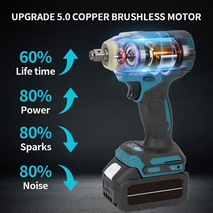 Avvitatore a impulsi senza fili da 1200 Nm 1/2 pollice 21 V compatibile con motore brushless ad alta potenza Makita 18 V - LED, velocità regolabile, 2