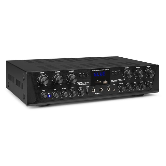 Amplificador de áudio Bluetooth Power Dynamics PV280BT de 8 zonas - 16 x 50 W, reprodutor de MP3, USB/SD, rádio FM
