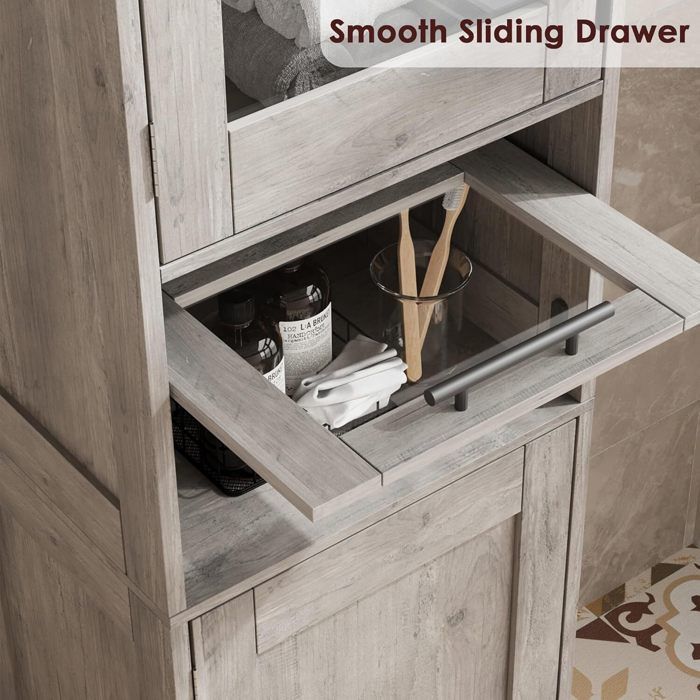 Bathroom Column - PROMIRACAL - 2 Doors - Adjustable Shelves - 40 x 30 x 170 cm - Grey