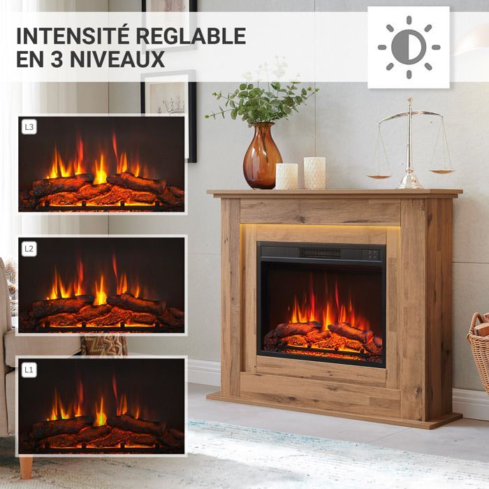 Cheminée électrique BALDERIA Finn - Cheminée sur pied, chauffage 2000 W - Chêne foncé