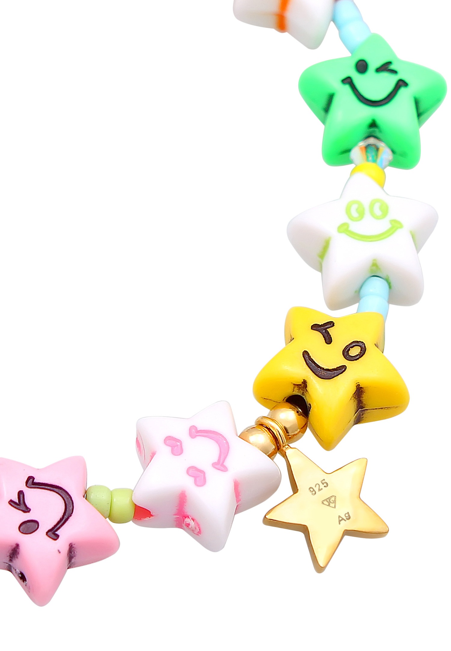 Elli Femmes avec Smiling face Étoile multicolore en nylon avec cristal de verre en argent sterling 925 plaqué or