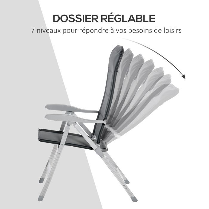 Folding garden chair - Outsunny - 75x61.5x115cm - Aluminium - grey