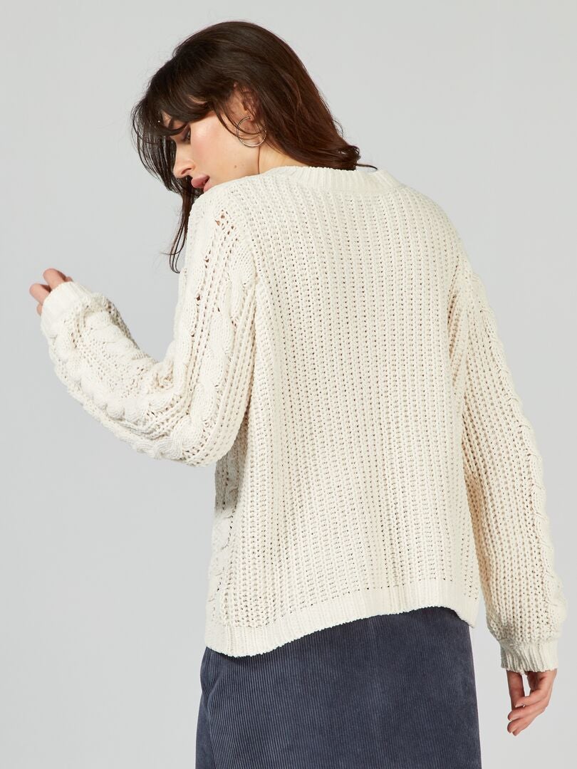 Sweter z ażurową dzianiną - BEŻOWY