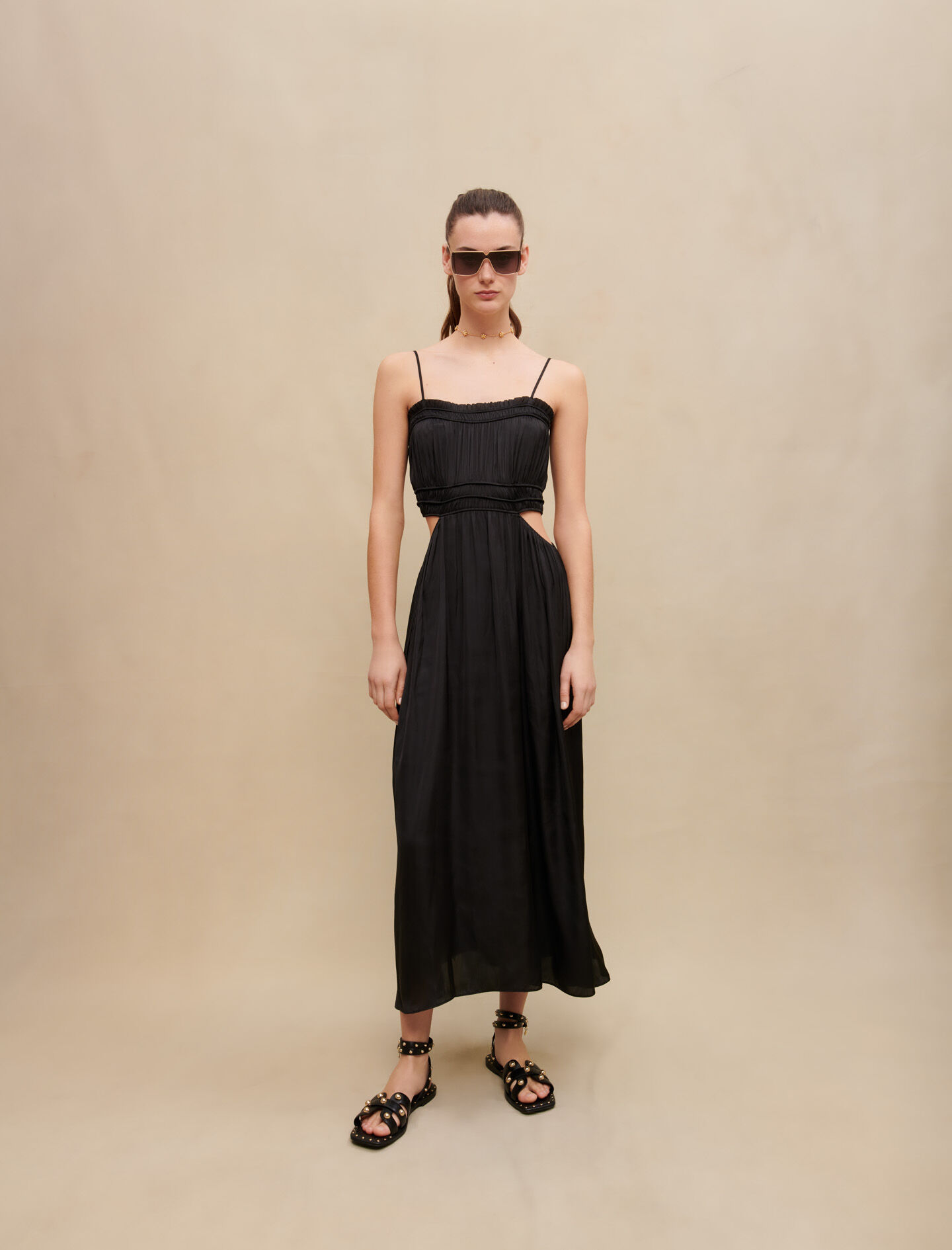 Rochie lungă din satin - Negru