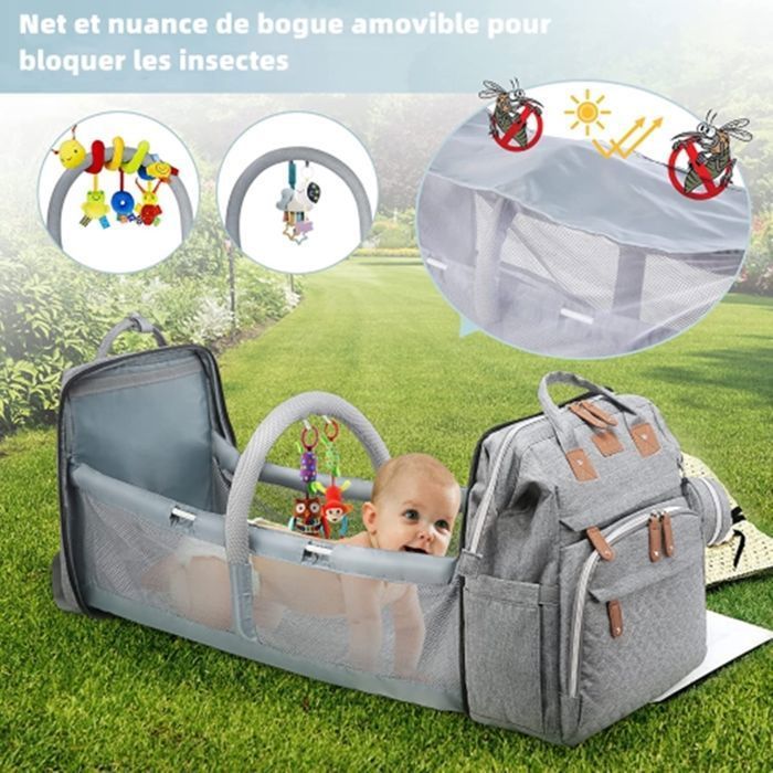 Sac à Dos à Langer avec Matelas à Langer pour Bébé – Grande Capacité Sac à Couches Multifonction Imperméable Sac de Voyage avec