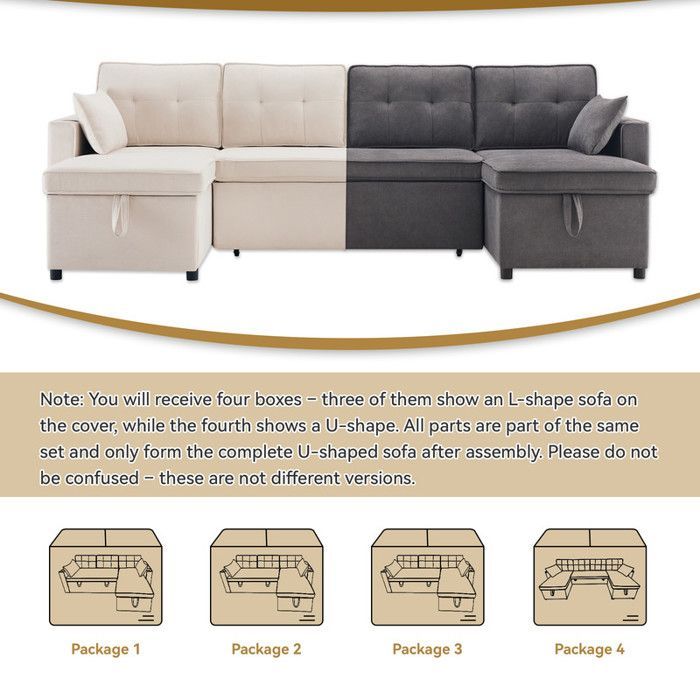Canapé convertible en U avec fonction lit, espaces de rangement intégrés – canapé familial pour salon, chambre d’amis