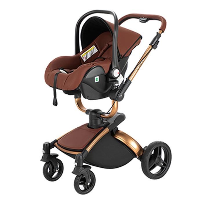 Cochecito Magic ZC 3 en 1, cochecito triple 3 en 1, piel sintética, rotación de 360°, plegado con un solo clic, diseño horizontal alto, color naranja.