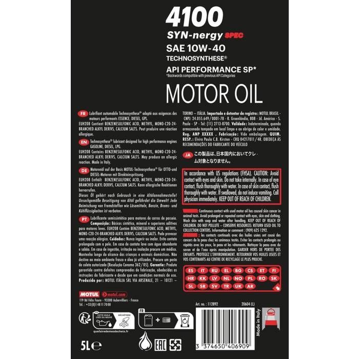 Aceite MOTUL 4100 SYN-nergy 10W40 5L (lata)