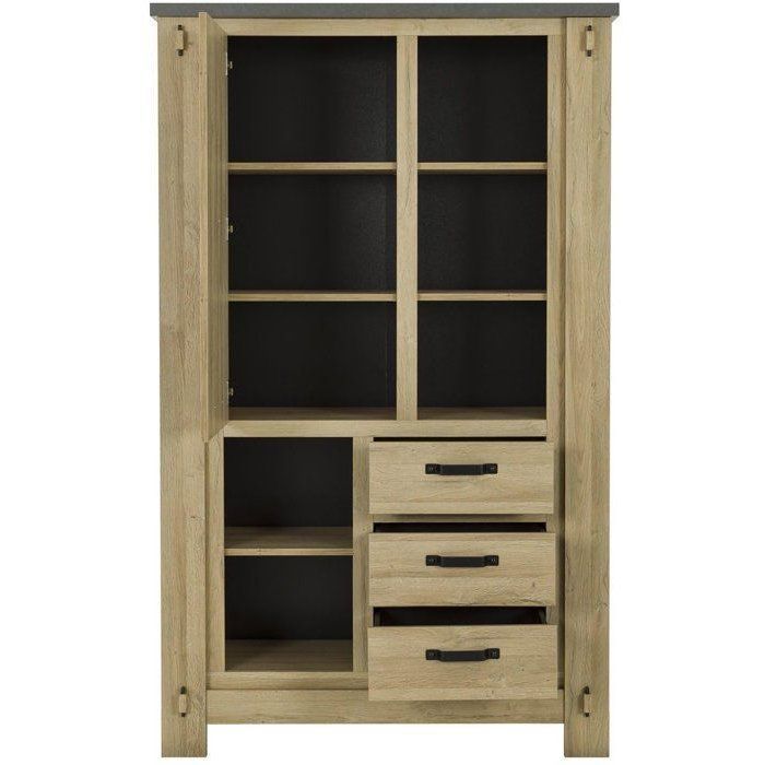 Aparador alto BROCELIANDE – Acabado en roble claro – 1 puerta + 3 cajones – 124 × 50 × 202 cm – GAMI