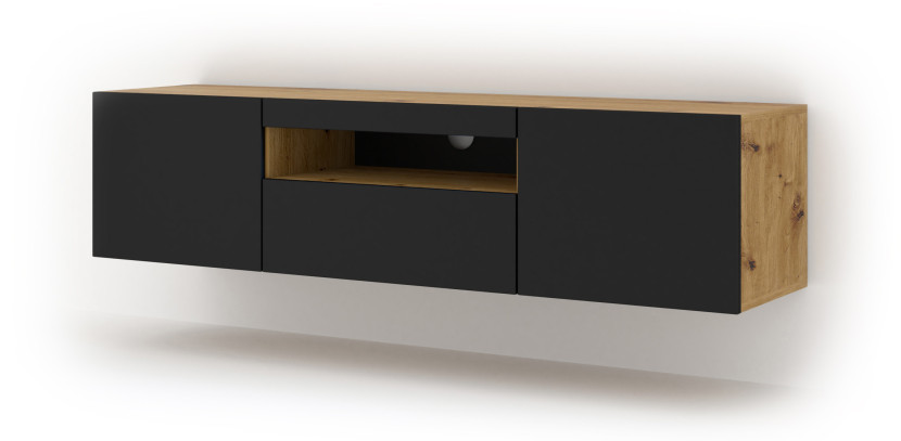 Szafka RTV AURA 150 cm dąb artisan / czarny mat