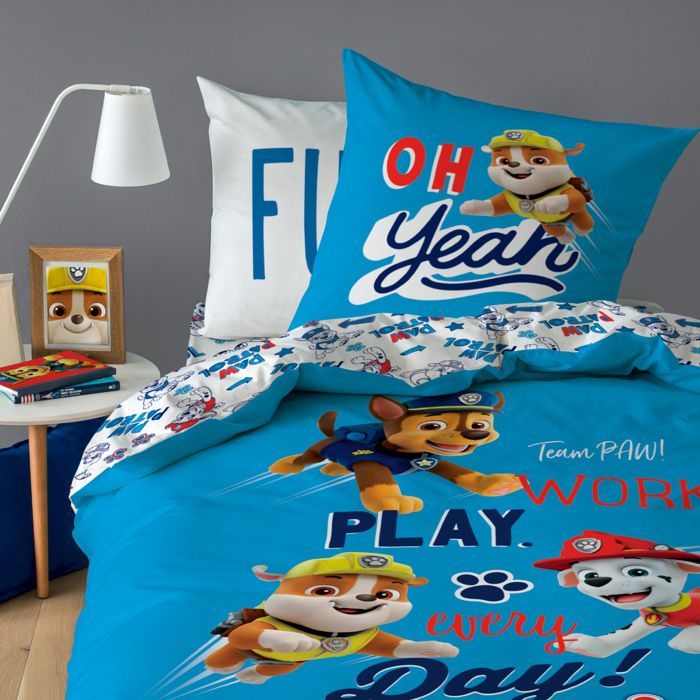 Jogo de cama infantil 100% algodão - CORES DA PATRULHA CANINA - Azul celeste - 140x200+63x63cm