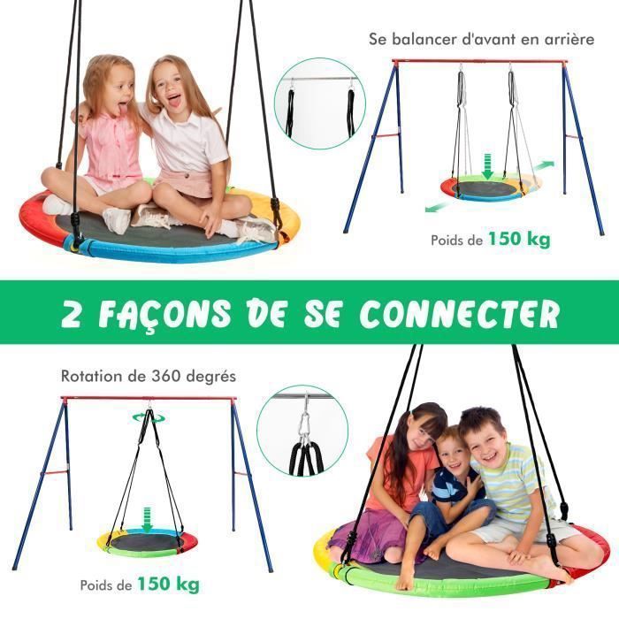 COSTWAY Ronde Vogelnest Schommelset Ø100CM, 1,2m Veiligheidsgordel voor Kinderen, 300KG Draagvermogen, 2 Bevestigingsmethoden