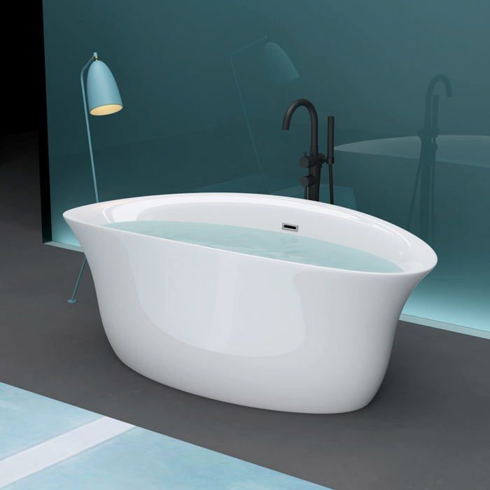 Bañera ovalada exenta de acrílico blanco de 170x88x65cm - MAI & MAI - Con desagüe y rebosadero