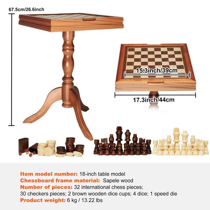 Set da gioco - DUOKU - 3 in 1 - Scacchiera in legno di Sapele - 45 cm - Per interni