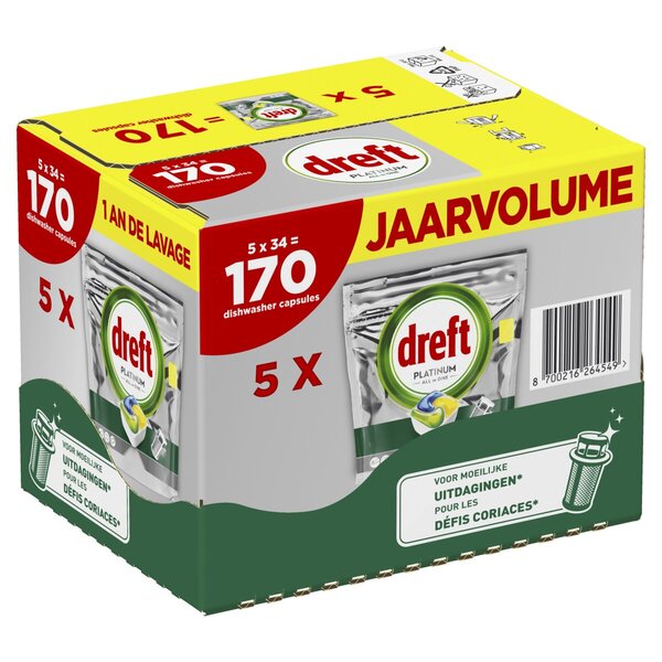 Capsule Dreft Platinum All-in-One Lemon pentru mașina de spălat vase<br>170 bucăți