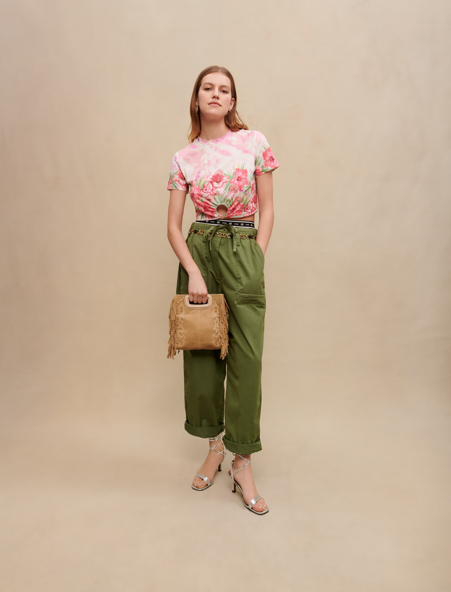 Tricou floral - Hibiscus roz/verde
