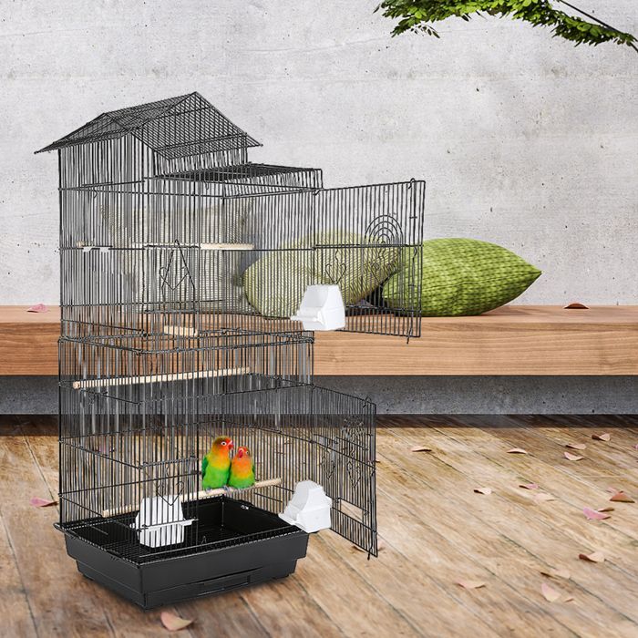 Grande cage à oiseaux en métal, convient aux canaris, perroquets et perruches ondulées, jouets non inclus, 46*35,5*99cm, noir