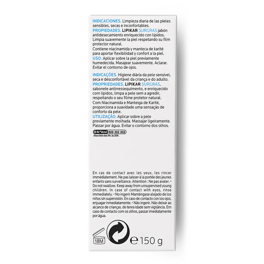 Lipikar Lipikar Surgras Pane Fisiologico Nutritiva - Sapone detergente viso, Sapone