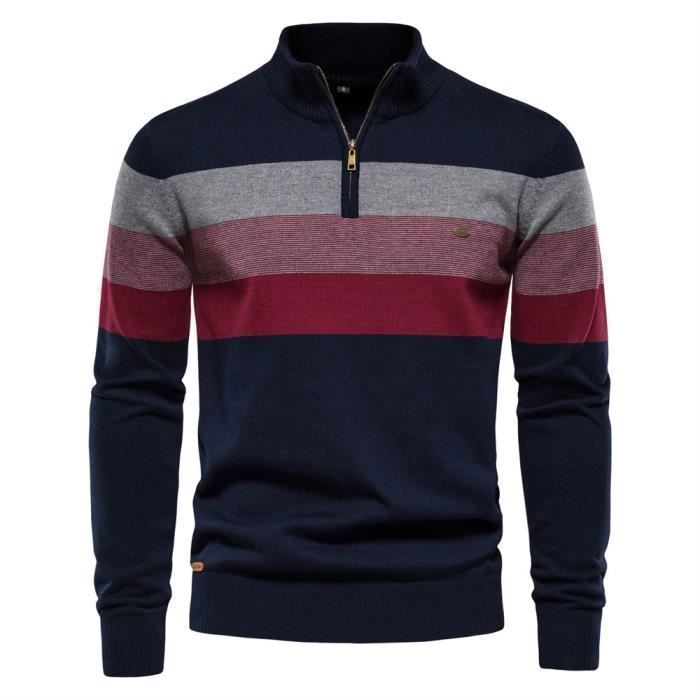 Jersey de hombre - LEOCLOTHO - Algodón - Cuello alto - Estilo color block - Azul marino