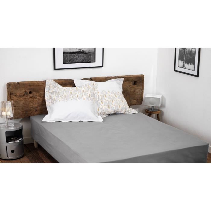 Drap Housse - HOME LINGE PASSION - Gris clair - 180x200 cm +35 cm - 100% Coton 57 fils (Label OEKO-TEX)