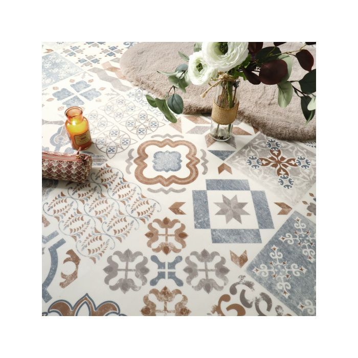 Suelo de linóleo - Baldosas de cemento - Natural - Rollo de 1 m x 7 m