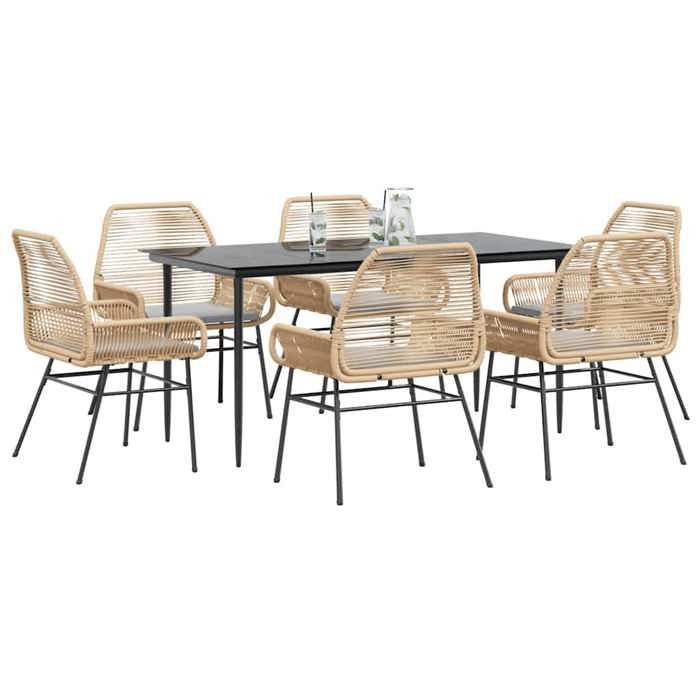 Conjunto de comedor de jardín en poliratán - vidaXL - 7 piezas - Marrón - Mesa 160x80x74 cm - Silla 57x60x86 cm