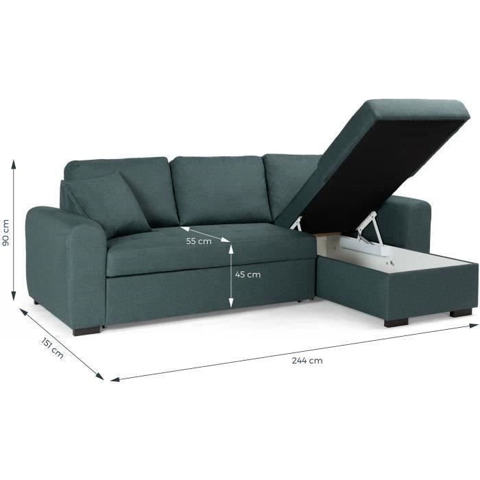 4-Seater Reversible Corner Sofa Bed - Green Fabric - W 244 x D 151 x H 90 cm - HAMILTON - Made in Ukraine