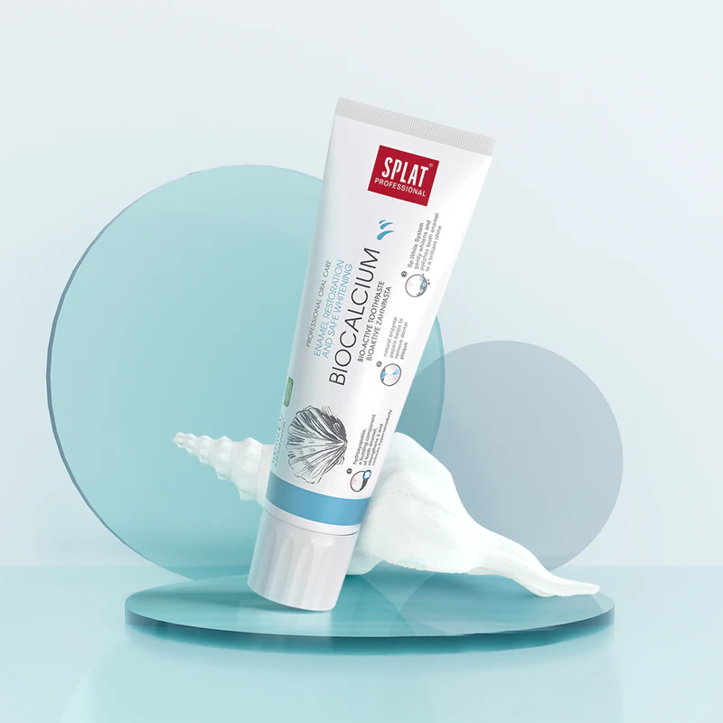 Creme dental bioativo Splat Professional Biocalcium para renovação do esmalte e clareamento seguro.