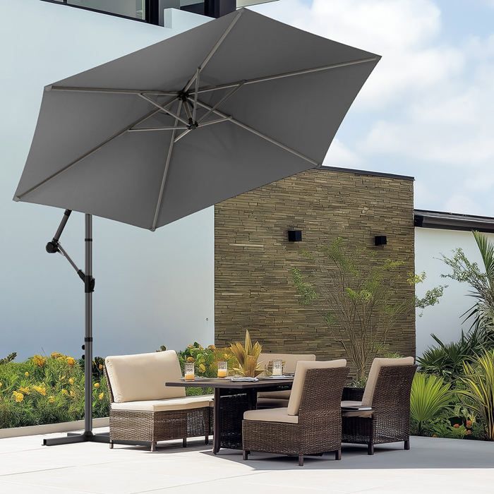 VOUNOT® 3M Cantilever Parasol, Grijs - 360° Draaibaar - Verstelbare Kantelhoek - Anti-terugloopmechanisme - Beschermhoes