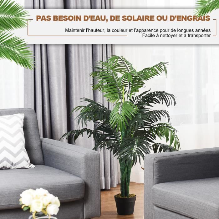 Plante Artificielle Déco. Interieur Palmier Aréca avec Pot Vert Arbre/ Fleur Artificielle pour Décoration Extérieur - H 110 cm