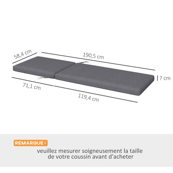 Lot de 2 matelas pour chaise longue - Outsunny - 190.5x58.4x7cm - Tissu - gris