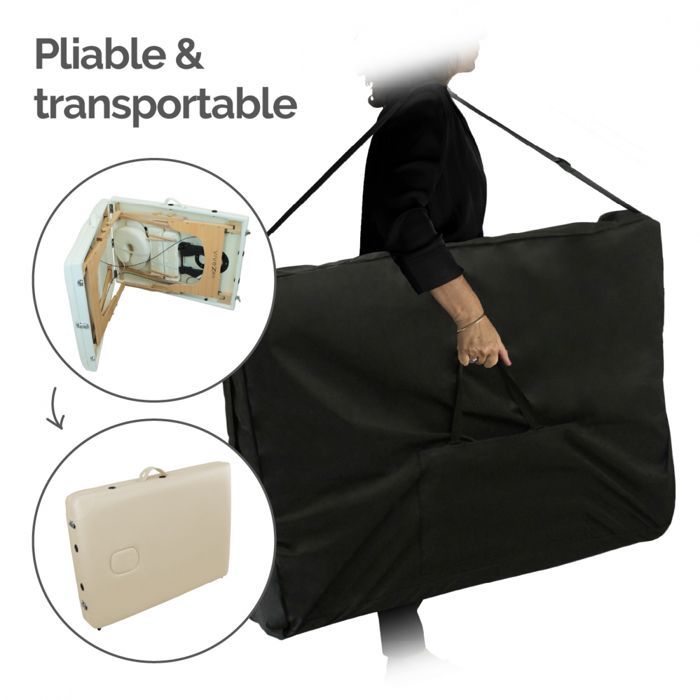 Table de massage pliante 2 zones en bois avec panneau Reiki + Accessoires et housse de transport - Beige - Vivezen