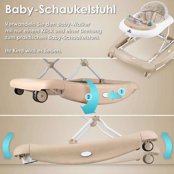 KIDIZ 4-in-1 Baby Walker Tilting Function Lounger with Wheels, Light, Music, Play Area, Dining Table, Folding Walker