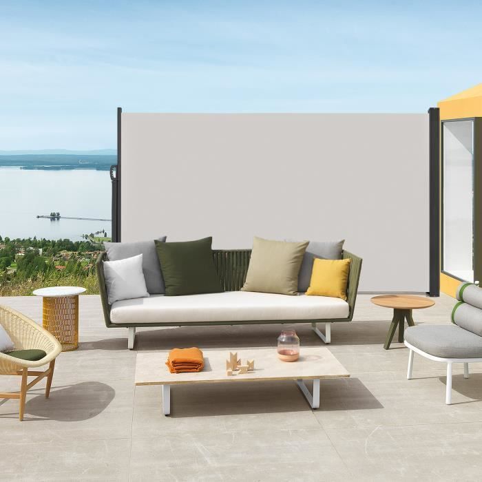 LILIIN Retractable Polyester Side Window Privacy Screen with Aluminum Post for Garden and Patio, 160x300cm, Light Grey