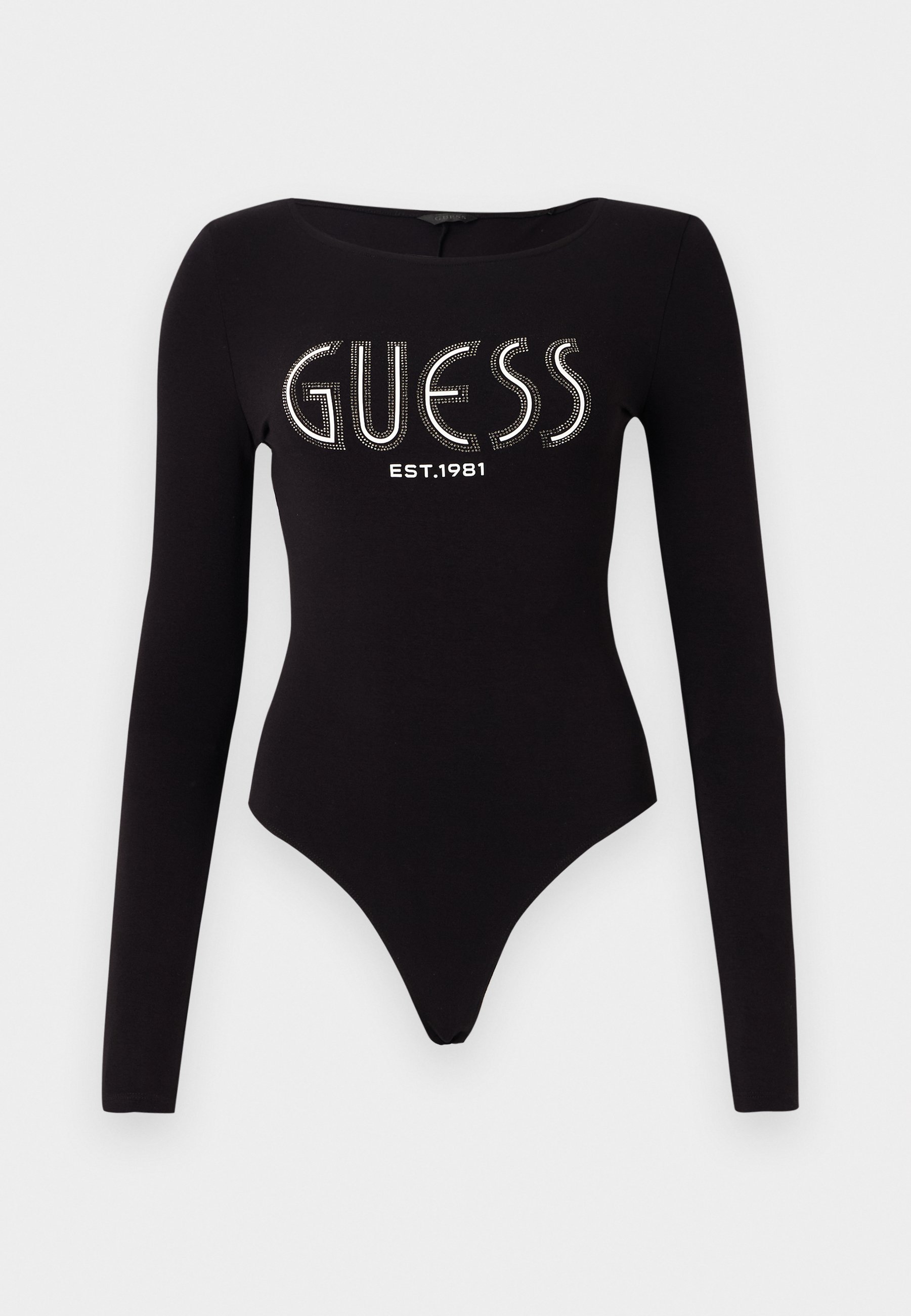 Guess NEVA HOTFIX LOGO BODY - Top met lange mouwen - gitzwart
