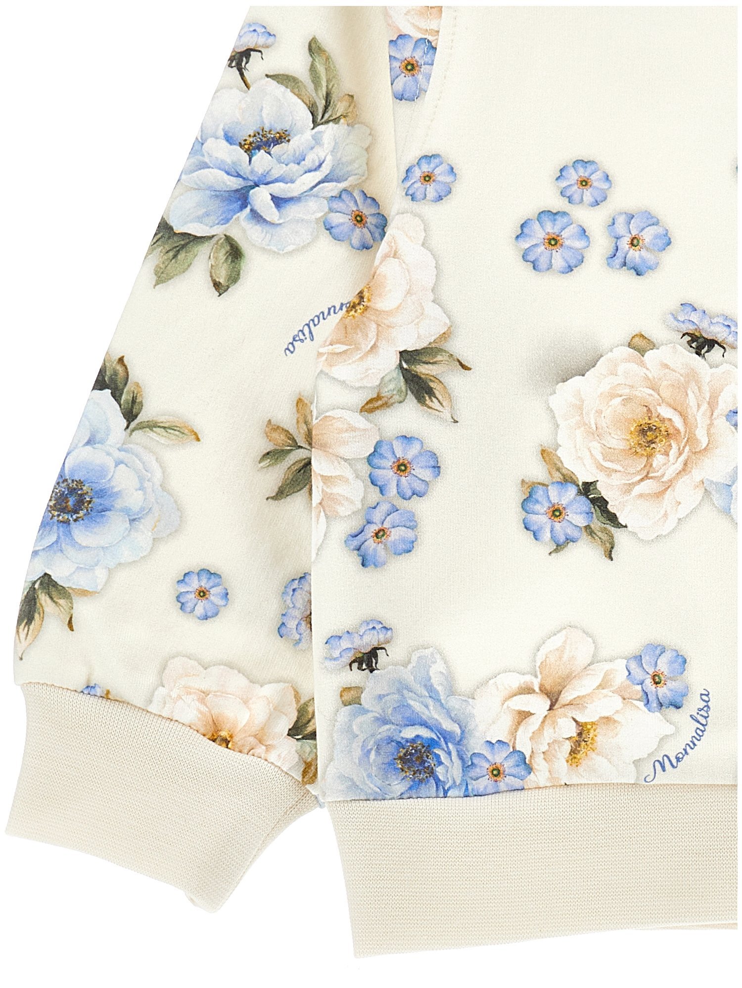 Monnalisa FIORI ALL OVER - mikina na zip - ecru/celeste