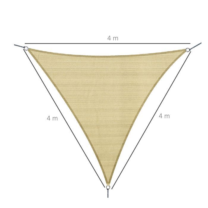 Vela de sombra - Outsunny - gran tamaño triangular 4x4x4 m, alta densidad, resistente a los rayos UV - PE - arena