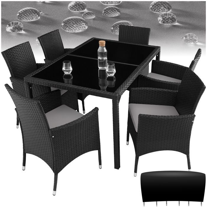Mobili da giardino - TECTAKE - Set da pranzo per esterni PORTO per 6 persone, impilabile e resistente ai raggi UV - Nero/Grigio