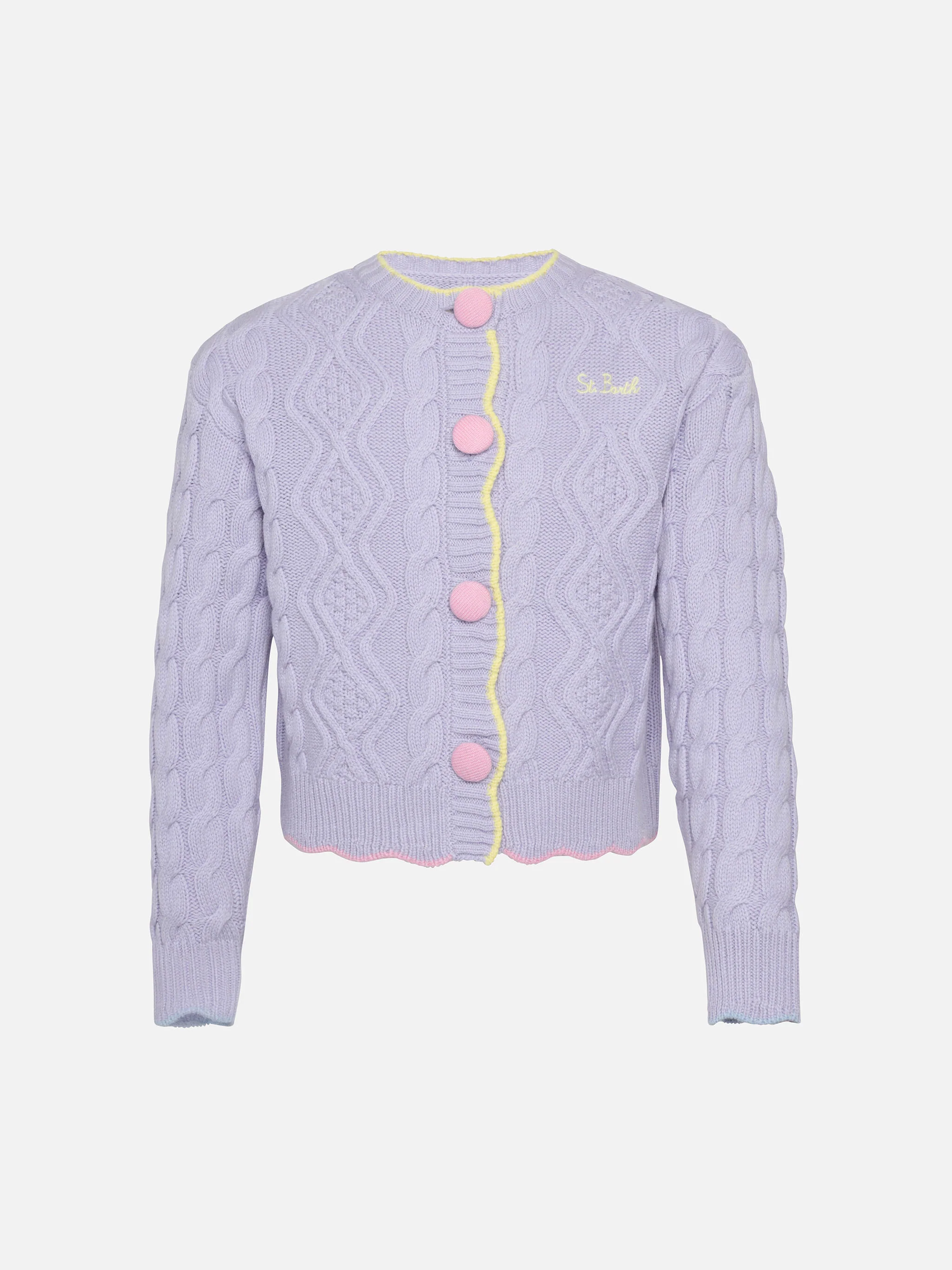 Mallery meisjesvestje van lila golvend gebreid materiaal met knoopjes en details