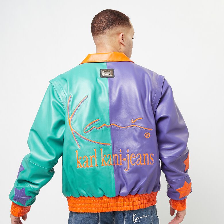 Collegejacke aus Metallplatten-Blockleder