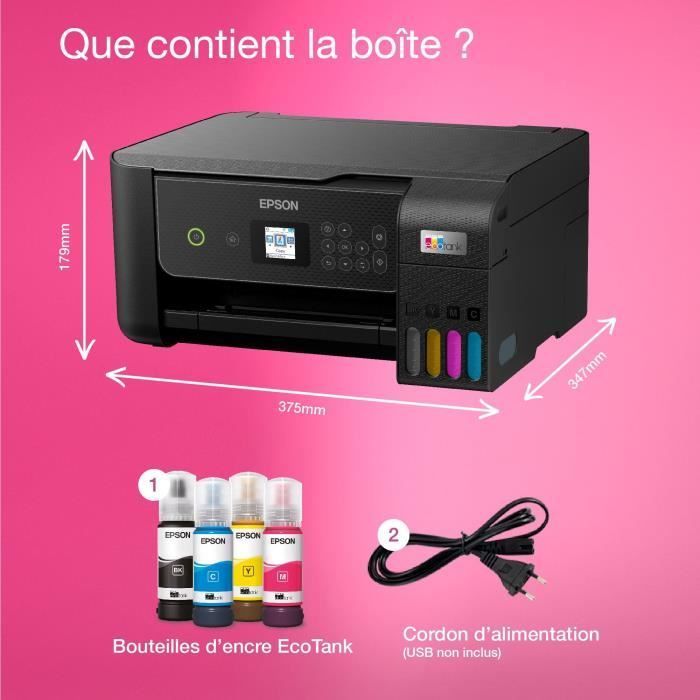 A4 Multifunction Printer - EPSON - EcoTank ET-2870 - Wi-Fi - Ink Tanks - 3 Years' Ink Included