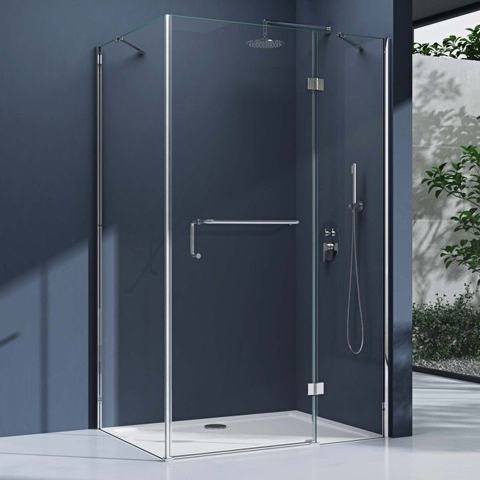 Mampara de ducha rectangular transparente de esquina de 100x100cm doporro Ravenna4K de 6 mm con cristal de seguridad Nano.