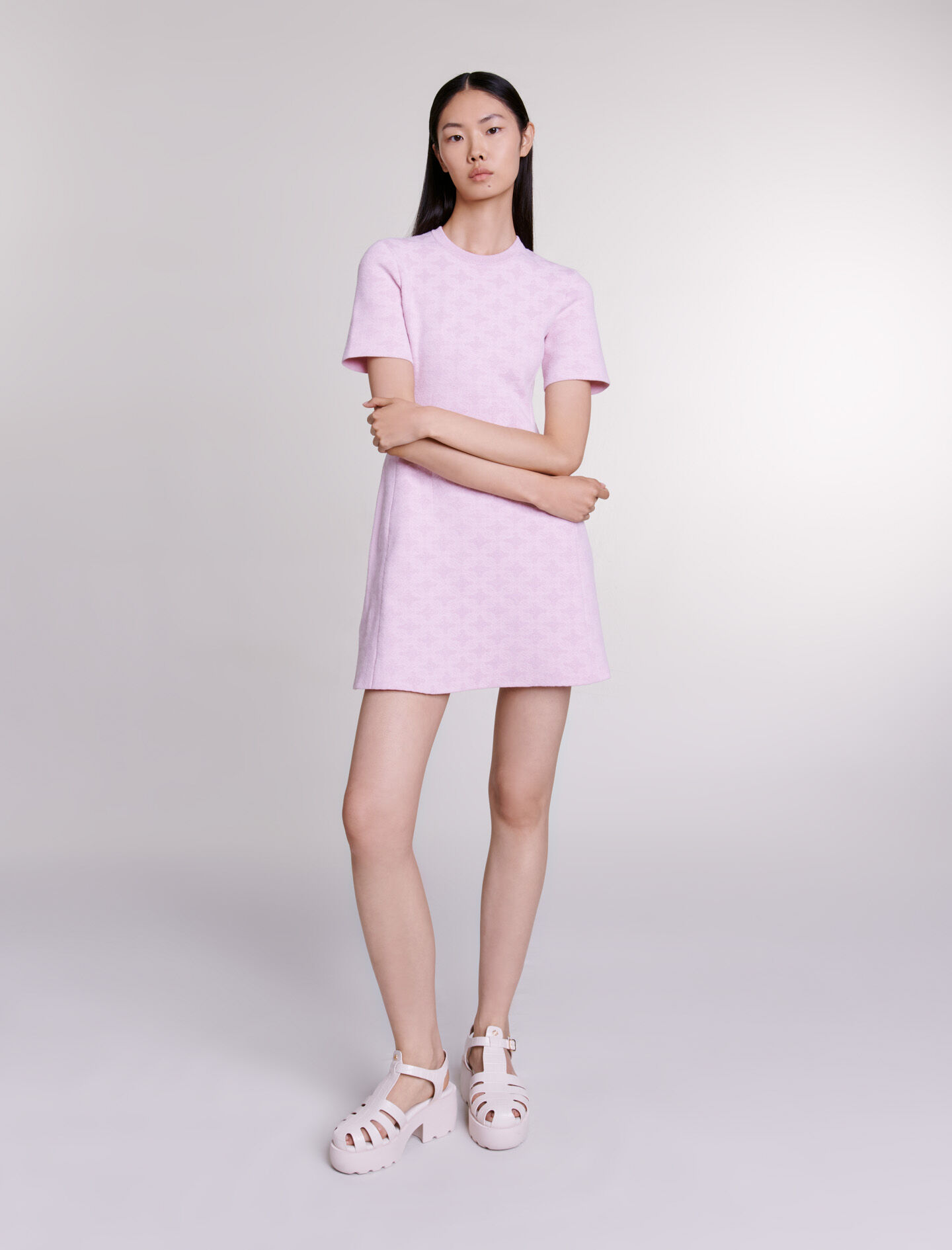 Rochie scurtă din tricot jacquard - Roz deschis